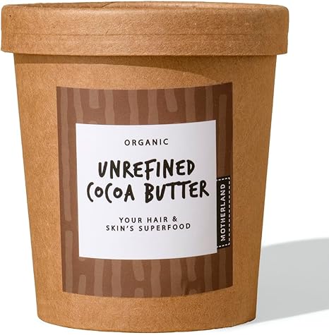 Motherland Organics Unrefined African Cocoa Butter Moisturiser for Body & Face, Pure Raw Cacao Skin Food Used to Make Lip Balm & Lotion 200G