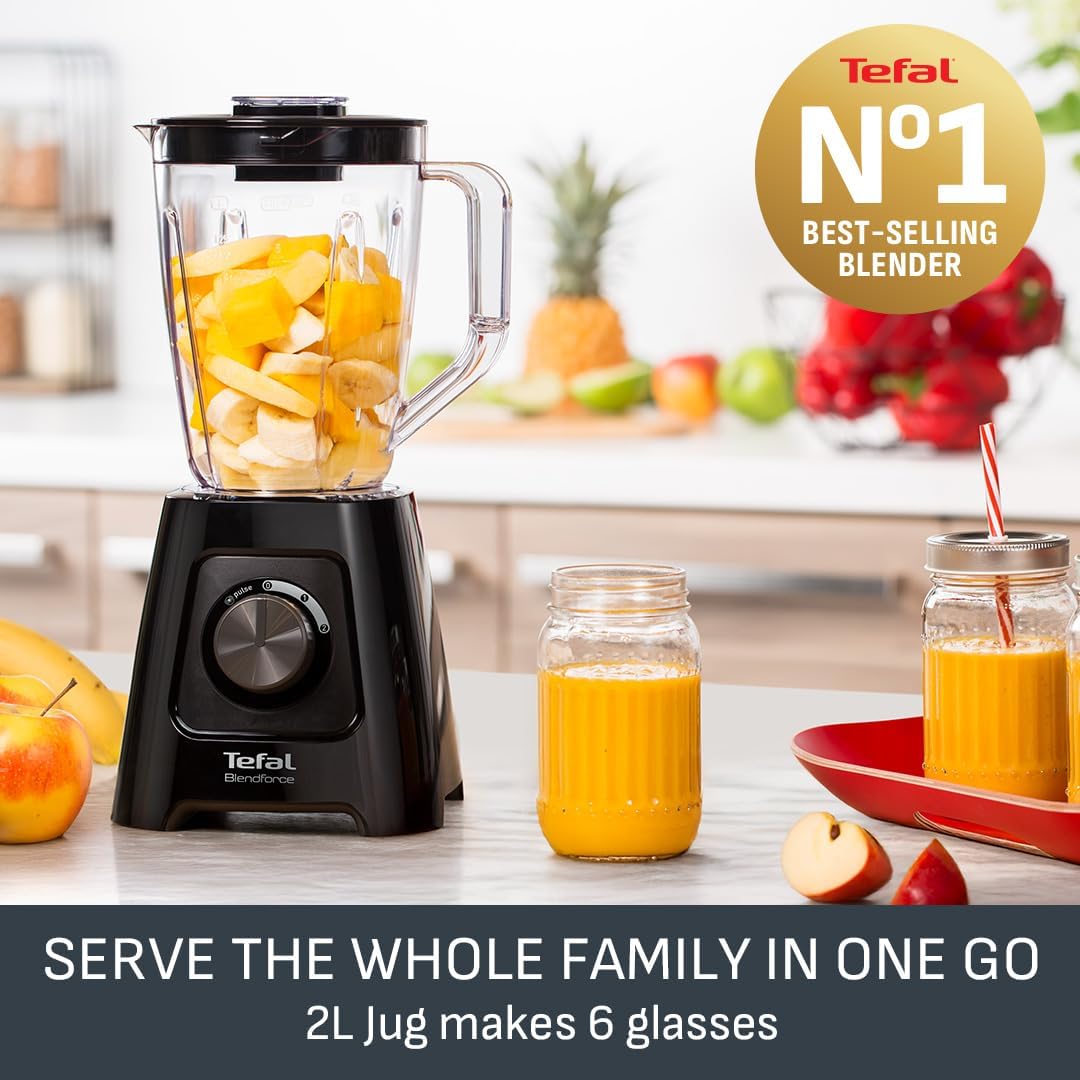 Tefal Blendforce II Blender, 2L Plastic Jug, 1.25L Effective Capacity, 600W, 4 Removable Stainless Steel Blades, Smoothie, Ice Crush, 2 Speeds + Pulse, Kitchen Shakes Maker, Black - Image 6
