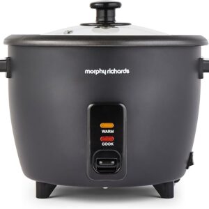 Morphy Richards Rice Cooker, 1.5L, 8 Cups, Compact, Automatic Cooking, User Friendly, Non-stick Aluminum Inner Pot, Glass Lid, Easy Clean, Keep Warm, Includes Steam Tray and Accessories, 471001