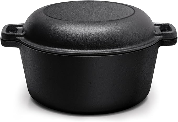 Warmiehomy 2 in 1 Cast Iron Dutch Oven,5L Pre-Seasoned Cast Iron Pot with Skillet Lid,Non-Stick Skillet and Pot Set with Two Handles for Indoor Outdoor,26cm
