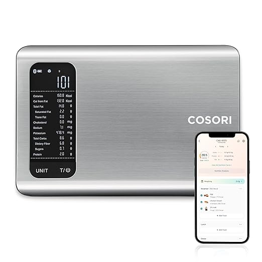 COSORI Smart Food Scales with Nutritional Calculator, Food Nutrition Scale with 19 Nutrients Tracking, Calorie Counting for Weight Loss&Fitness, Free App&Bluetooth, Premium Stainless Steel, Silver