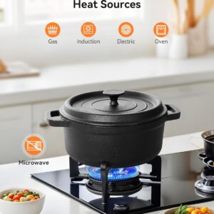Warmiehomy Cast Iron Dutch Oven,5L Heavy Duty Pre-Seasoned Cookware Dutch Oven Pot with Lid,Non-Stick Cast Iron Pot with Two Handles for Indoor Outdoor,26cm