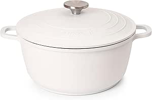 Casserole Dishes with Lid Oven Proof – Non Stick Deep Dutch Oven – Induction Cooking Pot – Oven Safe Aluminium Stockpot – 4L, 24cm, Cream – by Nuovva